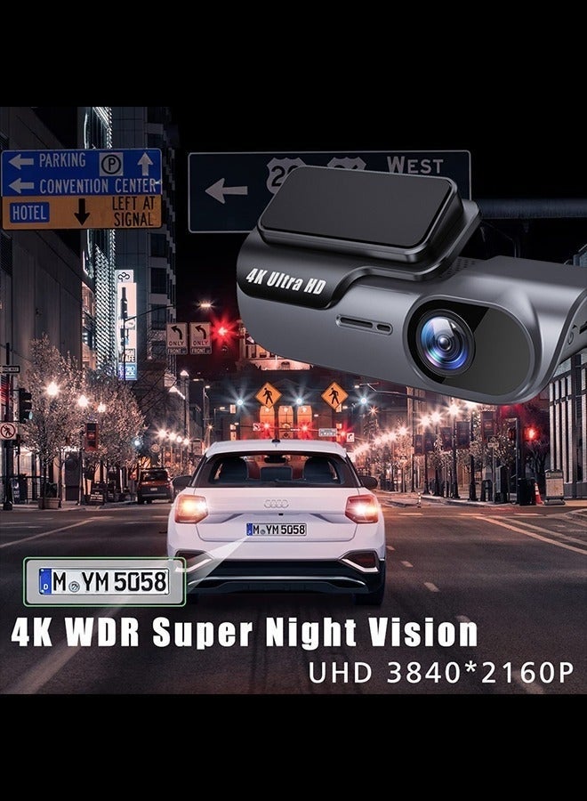 4K Dash Cam for Car, UHD HD 3840*2160P DVR Car Camera Video Dash Camera, Built-in GPS WiFi, 24 Hour Monitoring, Super Night Vision, WDR Video Recorder, With 128GB Memory Card - Image 4